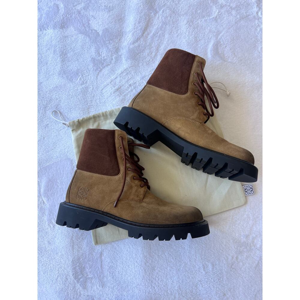 Loewe Sierra Combat Boots Tobacco Brown Suede Lug Sole Men’s Luxury EU 44 - Picture 3 of 8